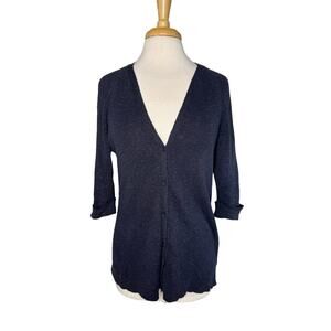 EILEEN FISHER Linen Cotton Elbow Sleeve Cardigan Nautical Blue Sz Small #S3LF-1